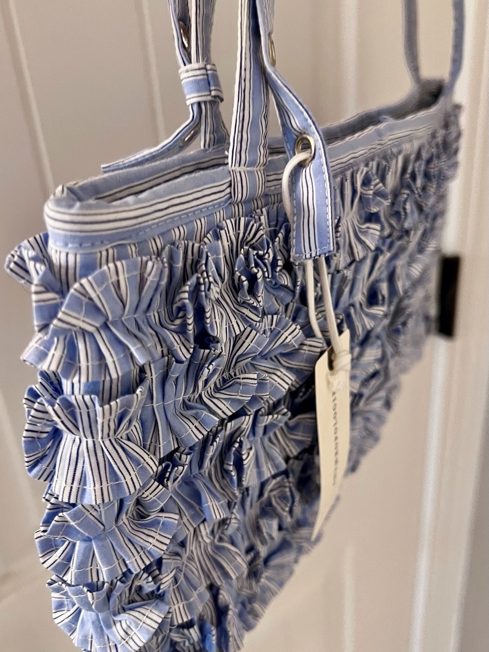 Striped Light Blue Ruffle Shoulder Bag from Anthropologie - Picture 5 of 6